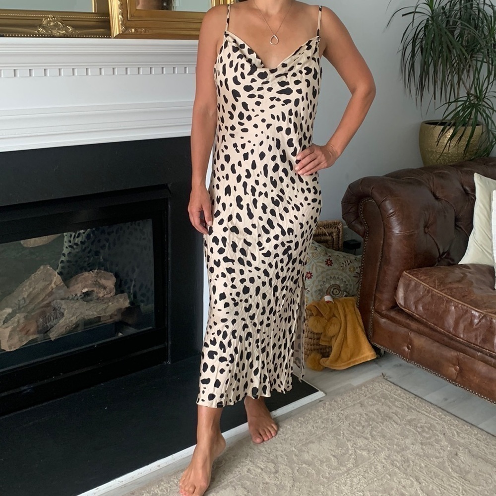 Vici animal print dress size L cami spaghetti straps dotted maxi summer party